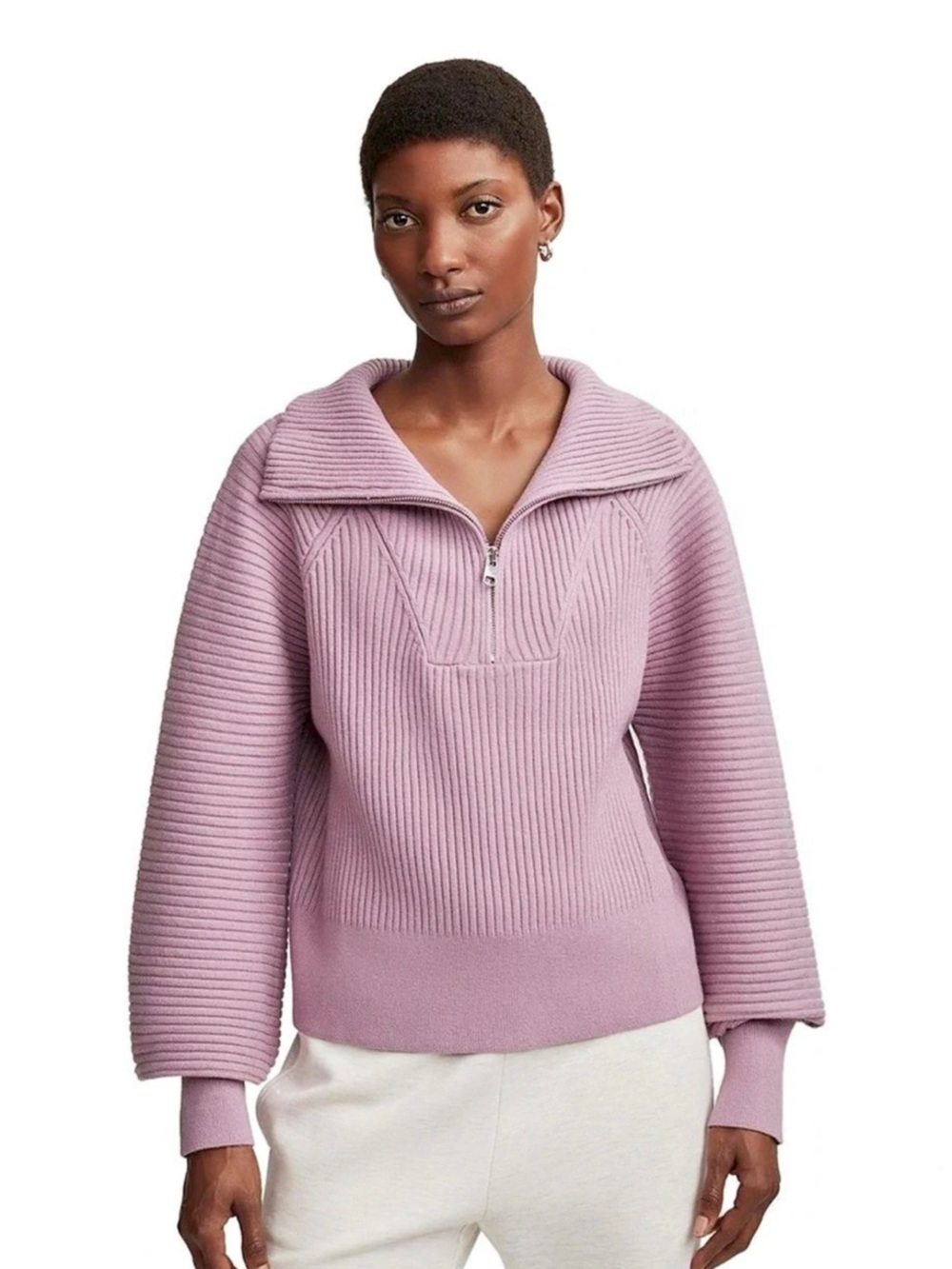 Varley Reid Half Zip Ribbed Knit Pullover in Smoky Grape Size XS